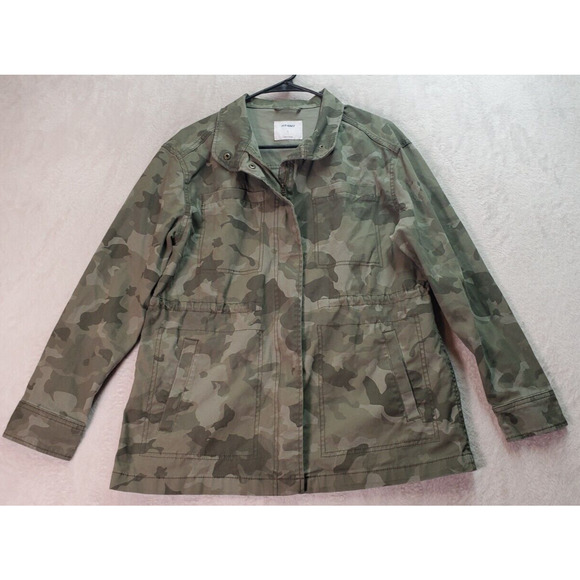 Old Navy‎ Jacket Womens Small Green Camo Print Long Sleeve Collared Button Front - Picture 1 of 10